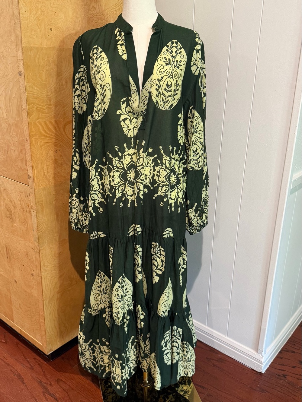Zara Forest Green Maxi Dress with Cream Botanical Print